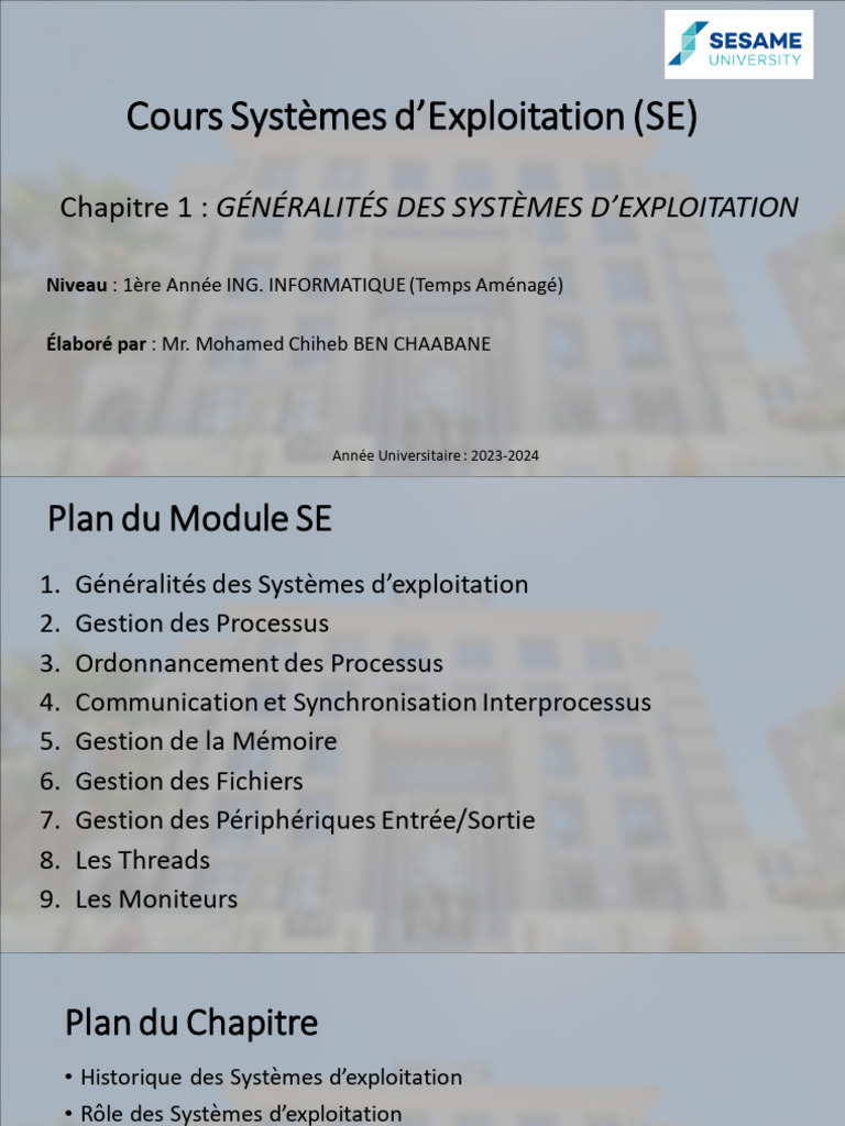 Cours SE - Chap 1 - Généralités SE | PDF | Microsoft Windows | Système ...