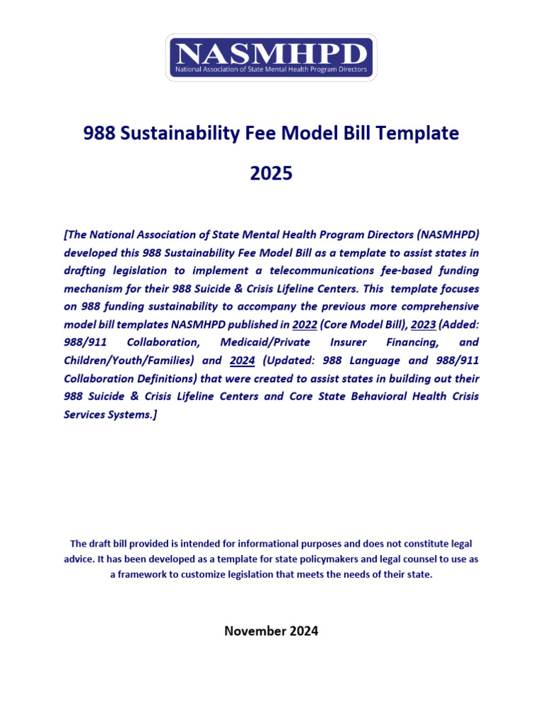 2025 988 Model Fee Bill FINAL Revised Jun 28 2025 3 | PDF | Mental ...