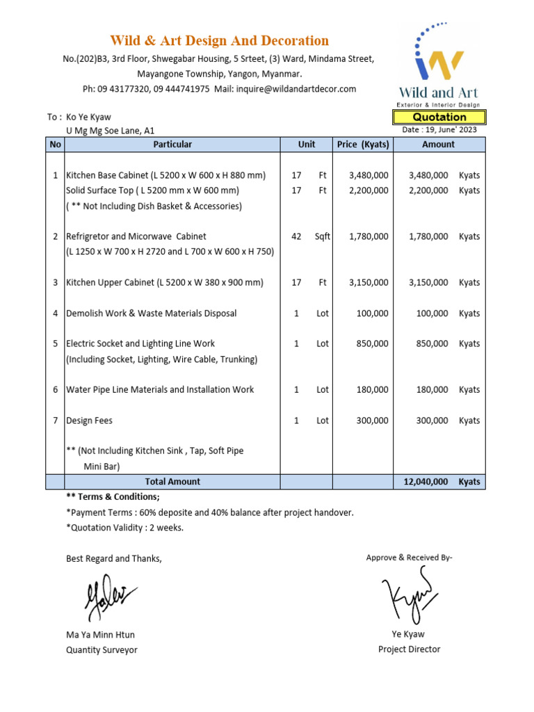Kitchen Cabinet A1 Quotation | PDF