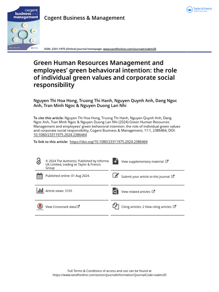 Green Human Resources Management and Employees Green Behavioral ...