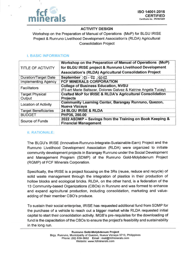 Approved Activity Design | PDF