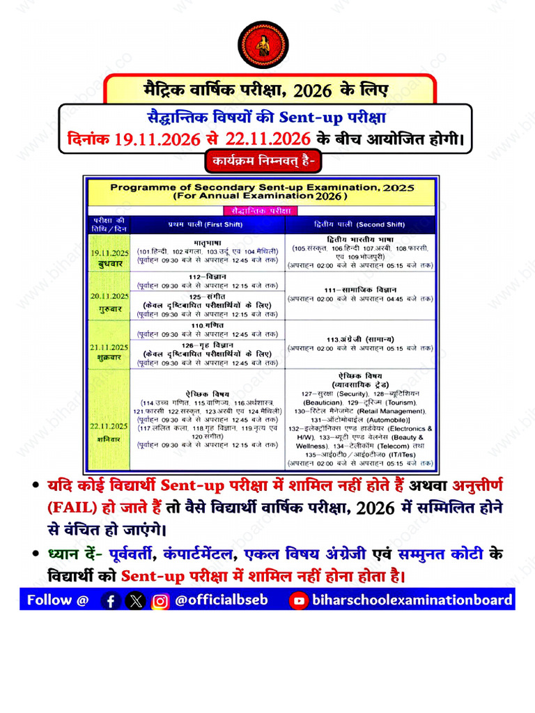 10th Sent Up Time Table 2026 | PDF