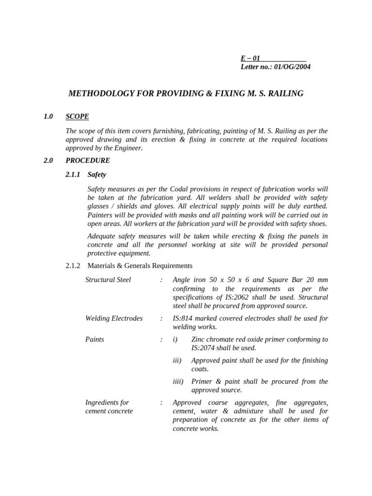 R-Methd for MS Railing | PDF | Concrete | Welding