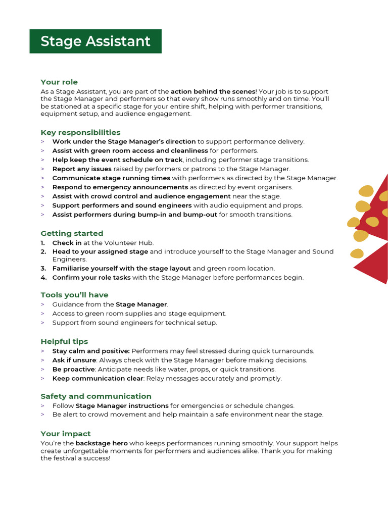 Volunteer Training Doc Stage Assistant | PDF