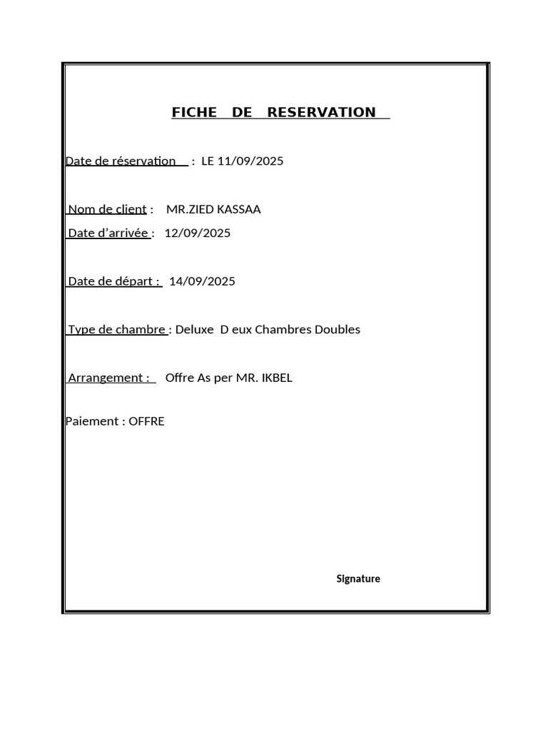 Fiche de Reservation | PDF