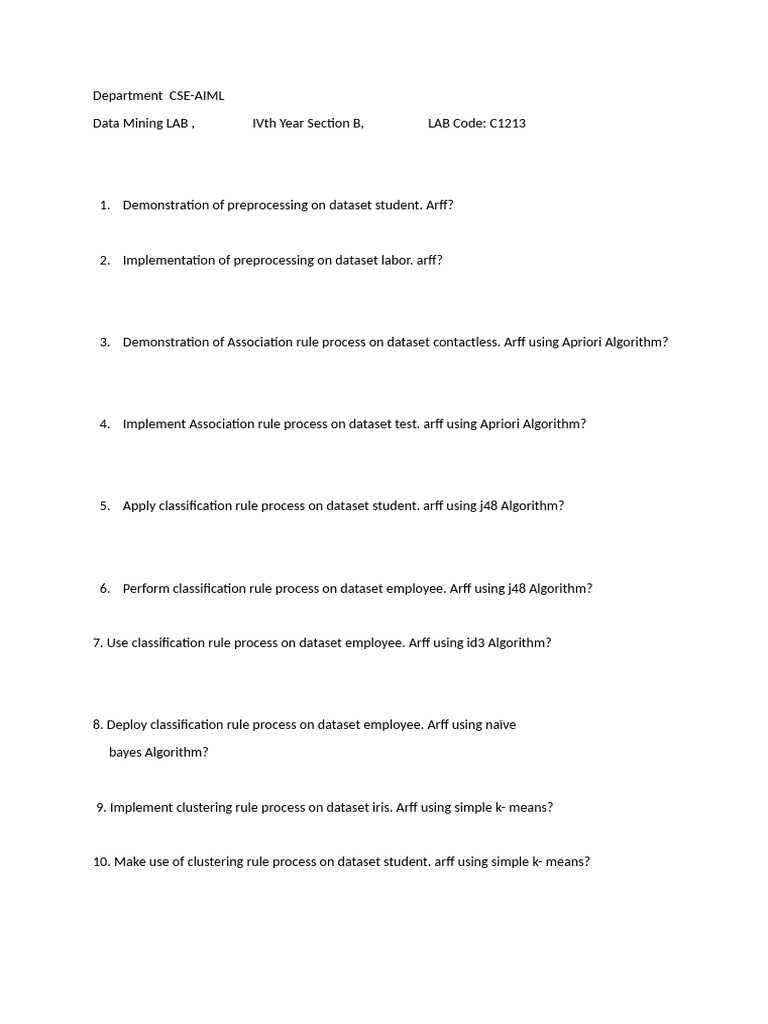 Data Mining LAB Experiments | PDF