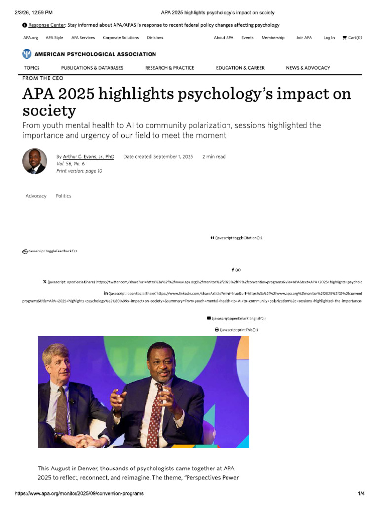 APA 2025 Highlights Psychology’s Impact on Society | PDF