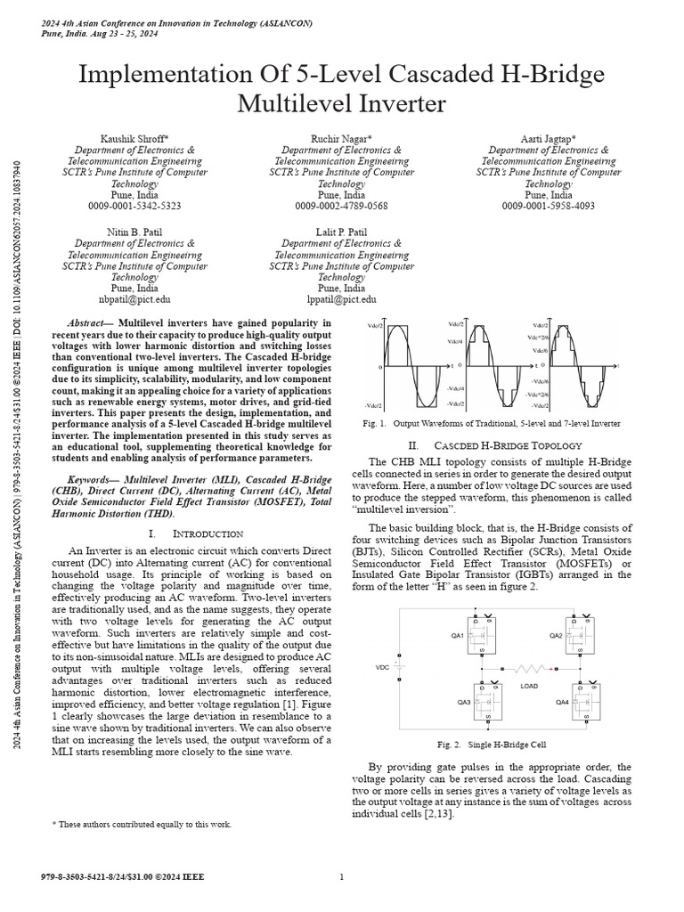 Implementation of 5-Level Cascaded H-Bridge Multilevel Inverter | PDF ...
