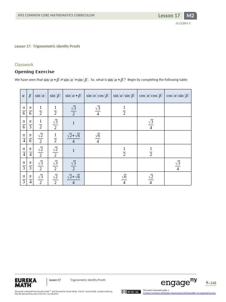 Algebra II m2 Topic b Lesson 17 Student | PDF | Pi | Geometry