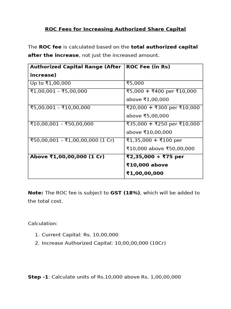 ROC and Stamp Duty Calculation | PDF