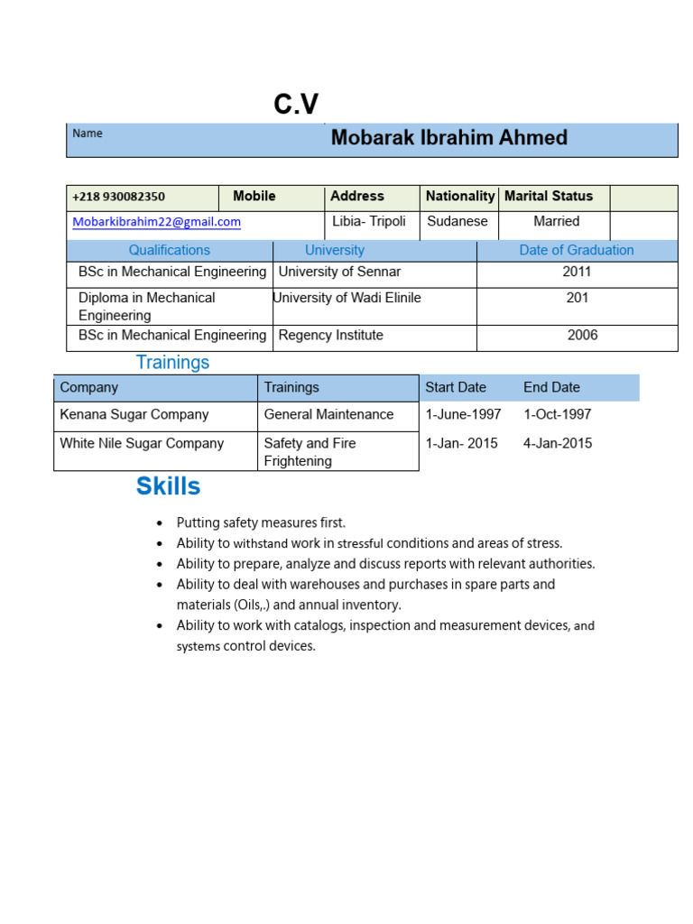 C.v- Mobarak Ibrahim | PDF | Mechanical Engineering