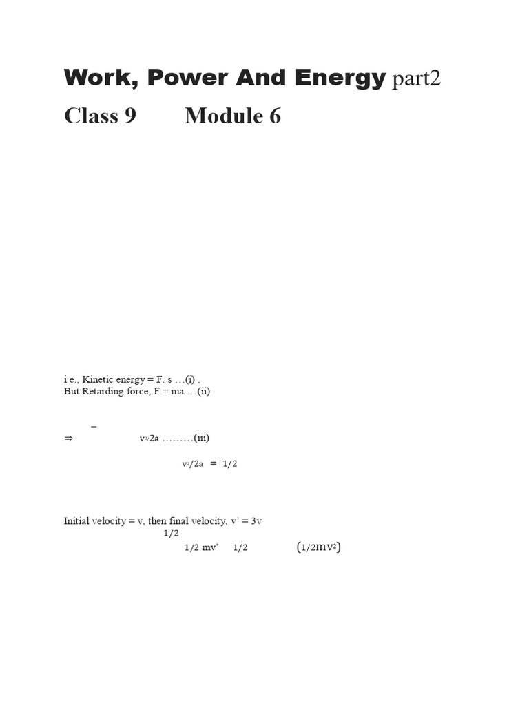 9 PHY Module-4 Work and Energy (Part-2) | PDF | Kinetic Energy | Momentum