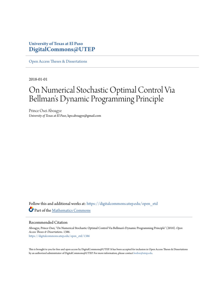 On Numerical Stochastic Optimal Control Via Bellmans Dynamic Pro | PDF ...