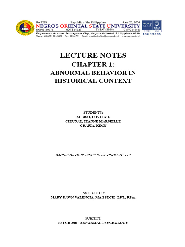 Chapter 1 - Lecture Notes Abnormal Psychology | PDF | Classical ...