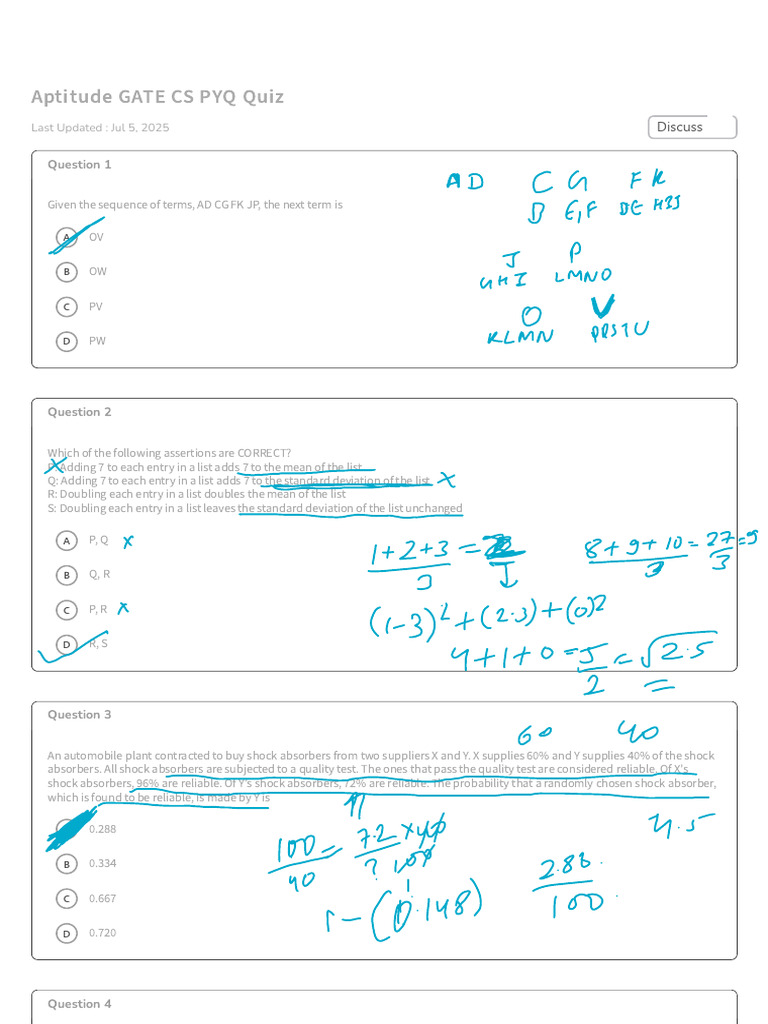 Quiz About Aptitude GATE CS PYQ Quiz | PDF | Integral | Prices