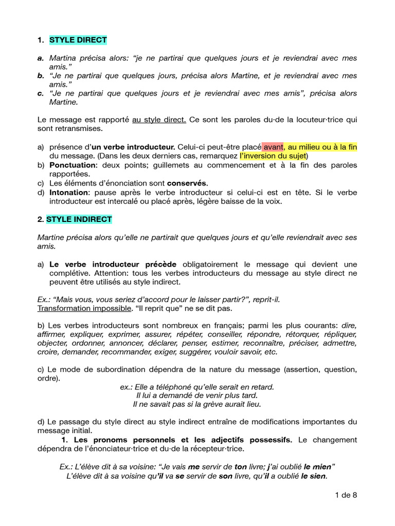Le Discours Rapporté | PDF | Mécanique du langage | Syntaxe