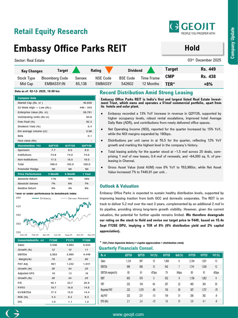 Embassy Coverage Geojit Dec 2025 | PDF | Stocks | Investing