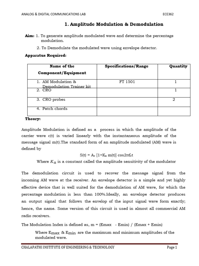 650526622 Analog and Digital Communication LAB Manual | PDF | Frequency ...