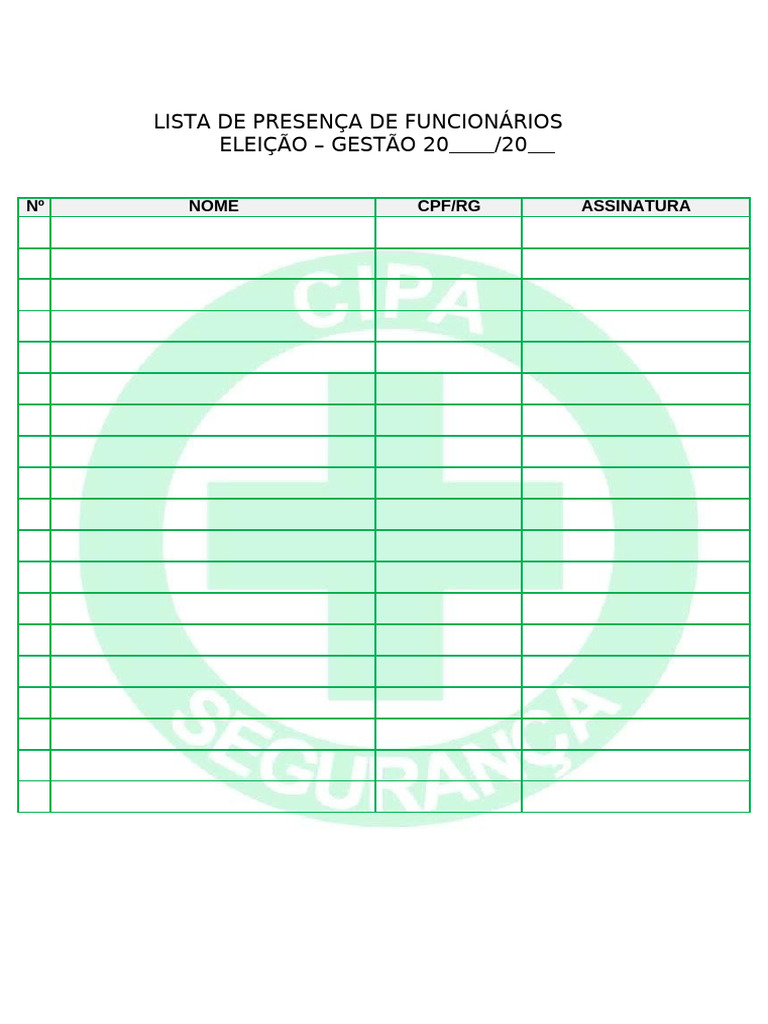 Modelo - Lista de Presença Na Eleição - (CIPA) | PDF