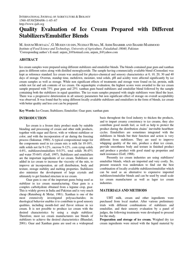 Quality Evaluation of Ice Cream Prepared With Different Stabilizers&Emulsifier Blends Ice