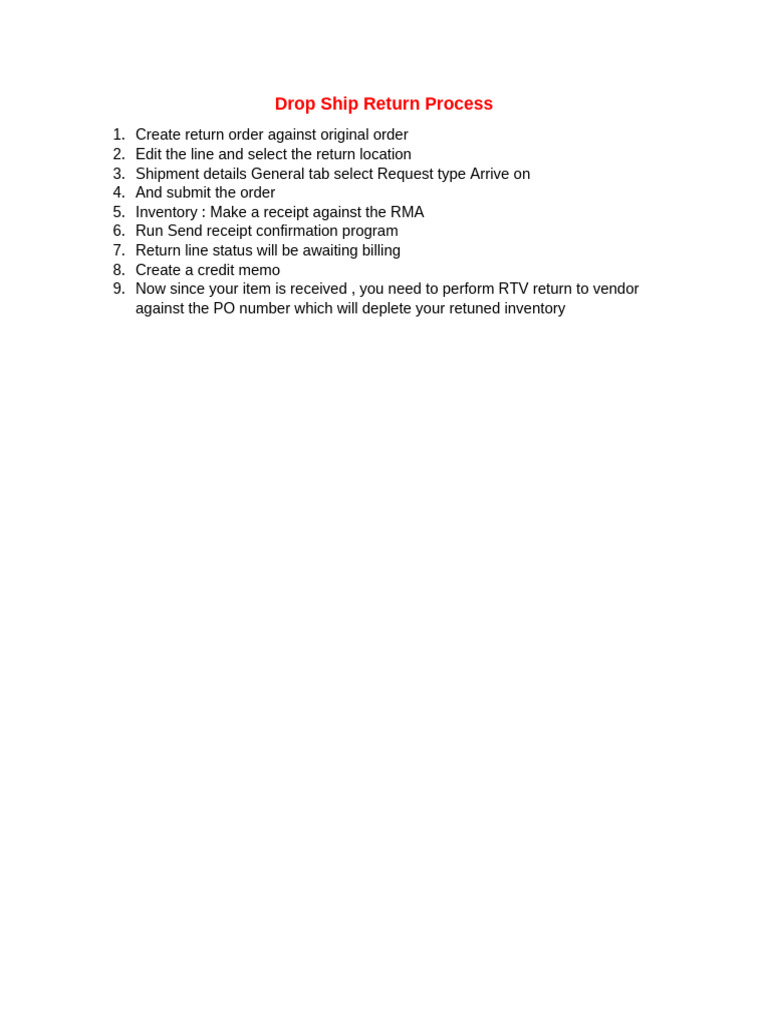 Drop Ship Return Process | PDF