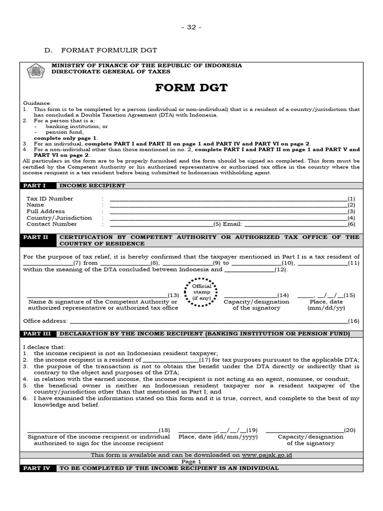 Form DGT - PMK 112 Tahun 2025 - 0 | PDF | Double Taxation | Money
