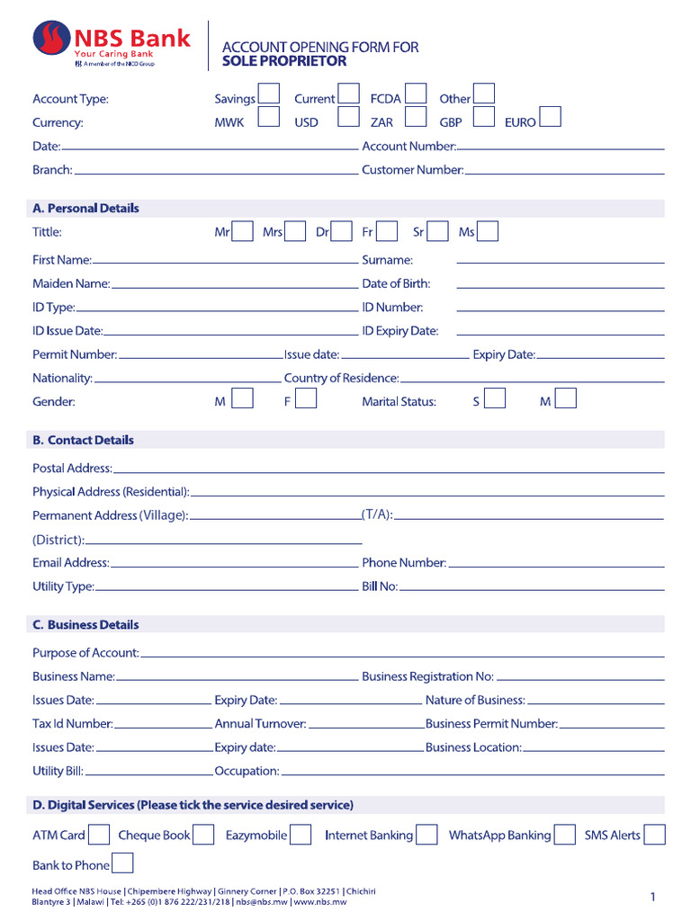 Nbs Bank Form Sole Proprietor | PDF | Banks | Cheque