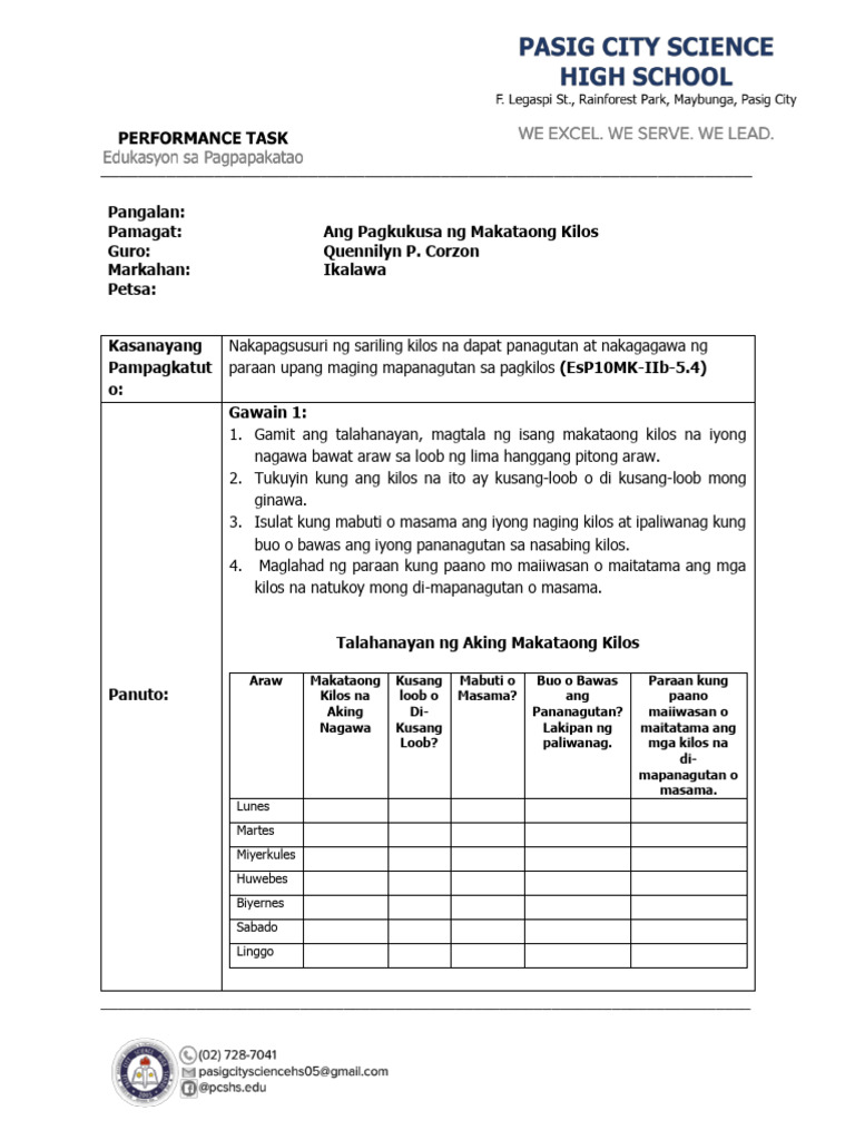 EsP 10 Q2 Performance Task 1 | PDF