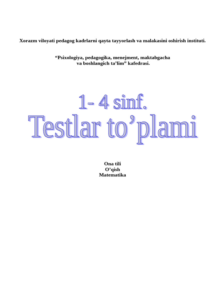 1-4 Sinf - Test To'plam | PDF