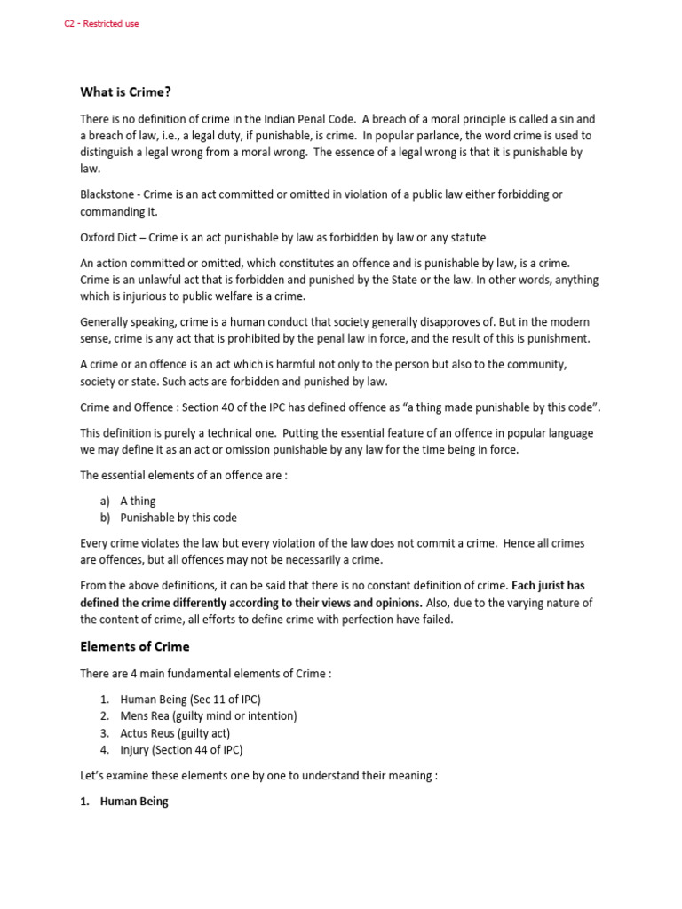 IPC 1 CCSU Notes | PDF | Mens Rea | Crimes