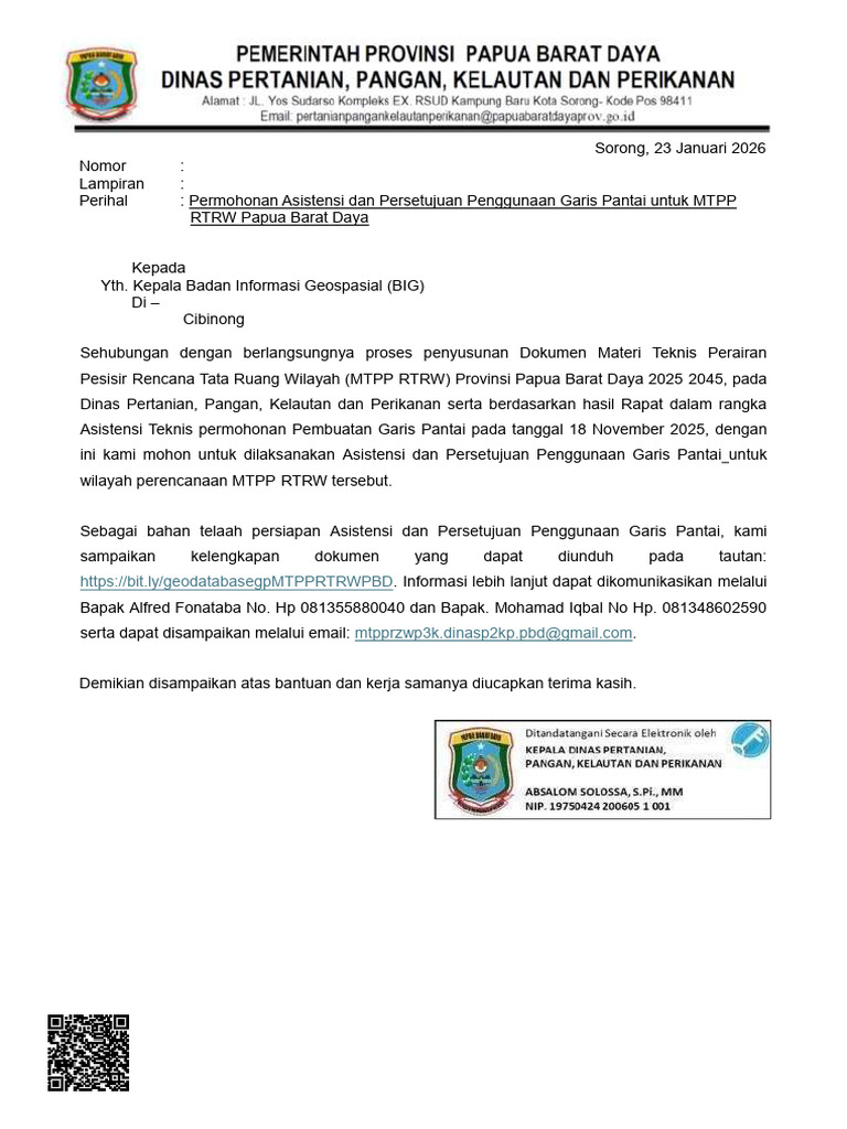 Surat Permohonan Asistensi Dan Persetujuan Penggunaan Garis Pantai ...