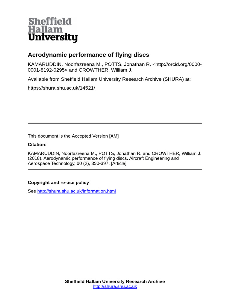 Aerodynamic Performance of Flying Discs - (AM) | PDF | Rotation | Wind ...