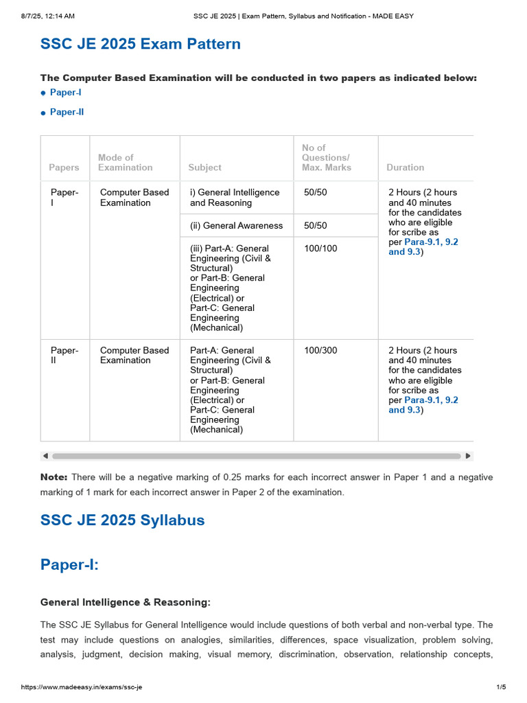 SSC JE 2025 - Exam Pattern, Syllabus and Notification - MADE EASY | PDF ...
