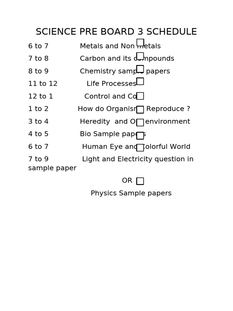 Science Pre Board 3 Schedule | PDF