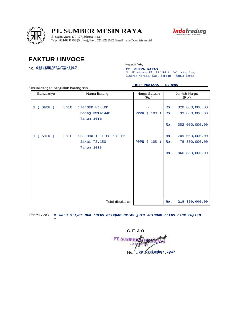 Invoice Pt. Sumber Mesin Raya | PDF