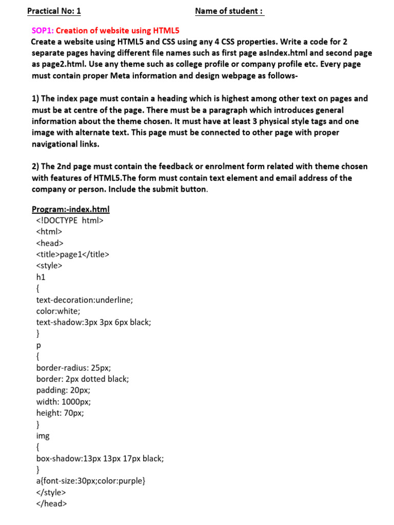 All Practical On 1st Chapter - Updated | PDF | Html Element | Digital ...