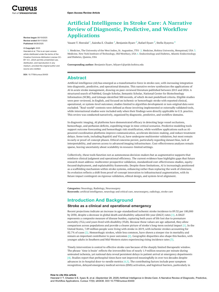 AI stroke cureus | PDF | Stroke | Artificial Intelligence