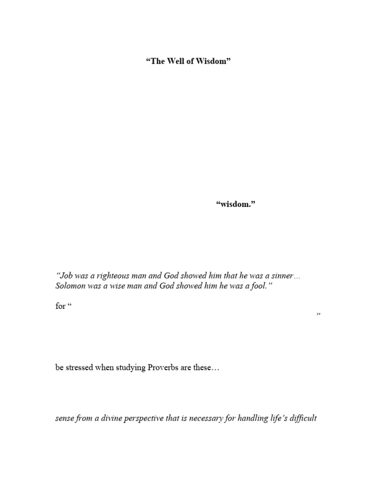 Proverbs The Well of Wisdom PROOFED | PDF | Book Of Proverbs | Queen Of ...