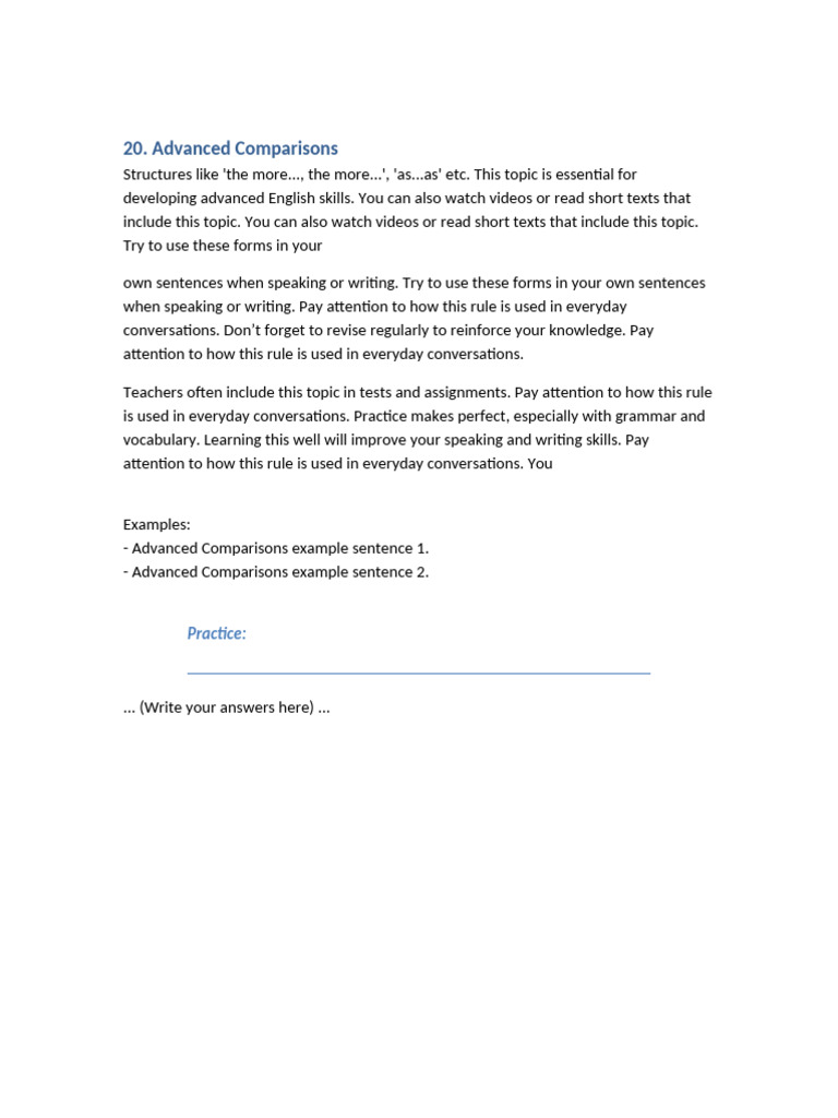 20 Advanced Comparisons | PDF