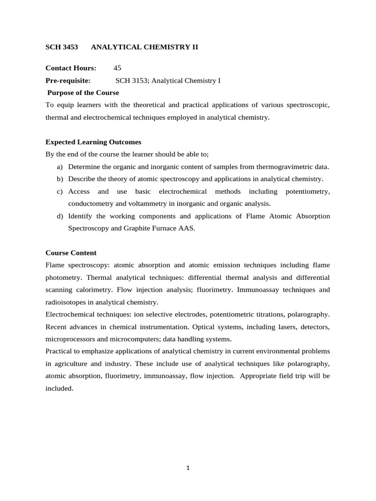 SCH 3453 Anal Chem II Course Outline | PDF | Analytical Chemistry ...