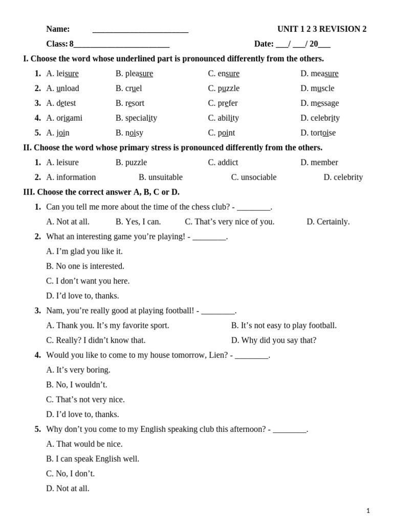 e8 Unit 1 2 3 Revision 2 | PDF