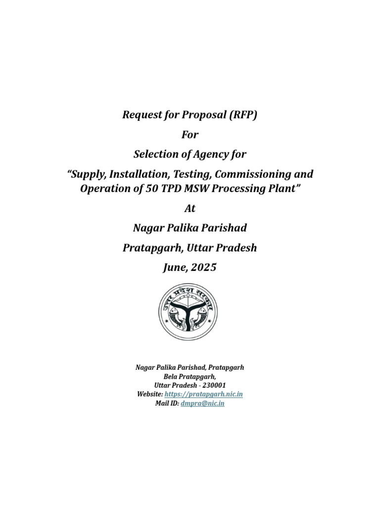 RFP For 50 TPD MSW Processing Plant (Installation & O&M) | PDF ...