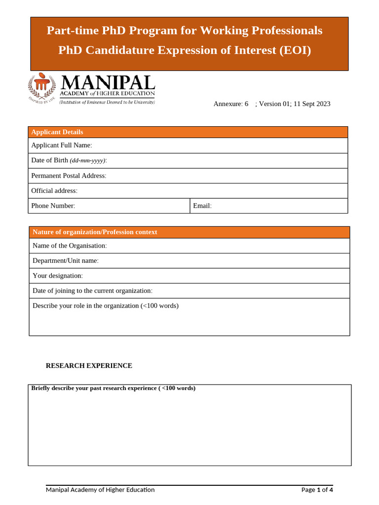 Annexure 6 PHD EOI Template | PDF