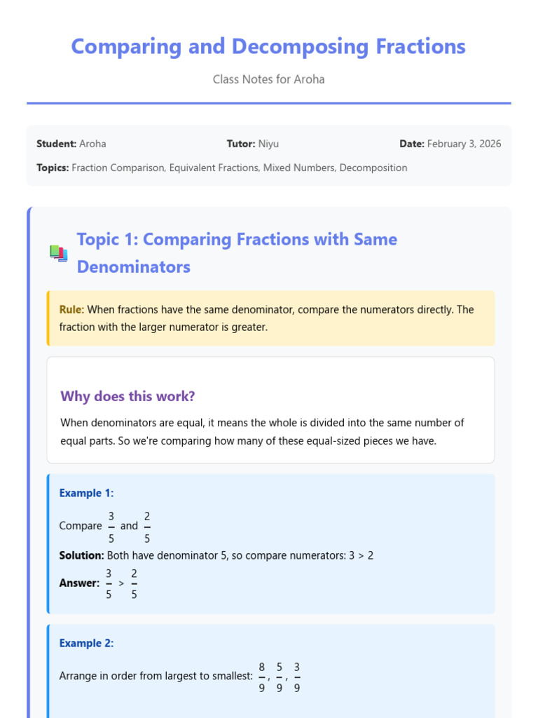Comparing and Decomposing Fractions - Class Notes | PDF | Mathematics ...