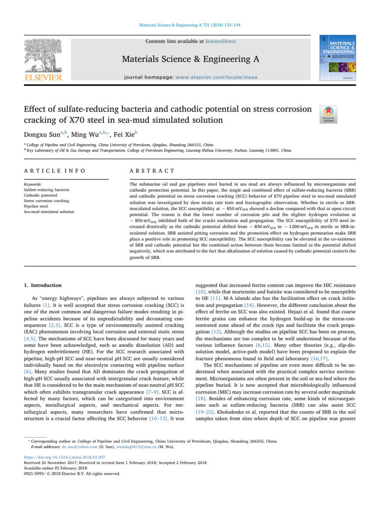 Effect of Sulfate-Reducing Bacteria and Cathodic Potential On Stress ...