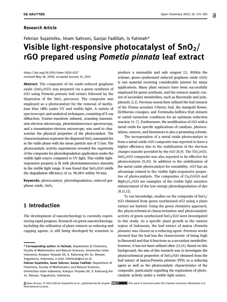 SnO2-RGO Using Pometia Pinnata Leaf Extract | PDF | X Ray Photoelectron ...