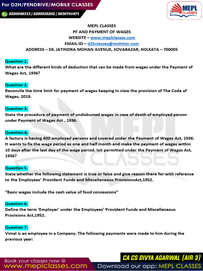 PF and Payment of Wages - Questions. | PDF | Wage | Employment Compensation