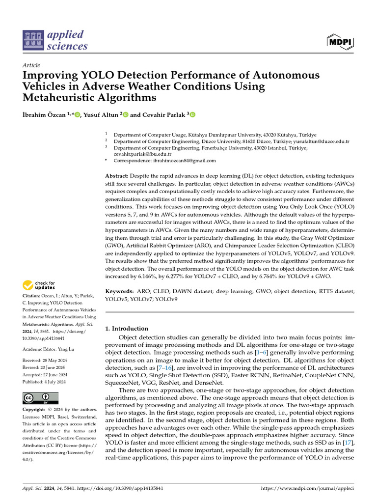 2024 Improving YOLO Detection Performance of Autonomous | PDF ...