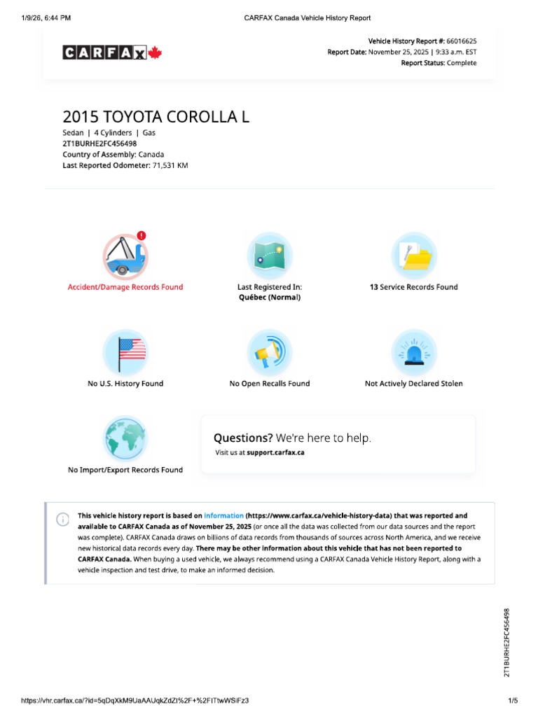 Toyota Corolla 2015 CARFAX | PDF