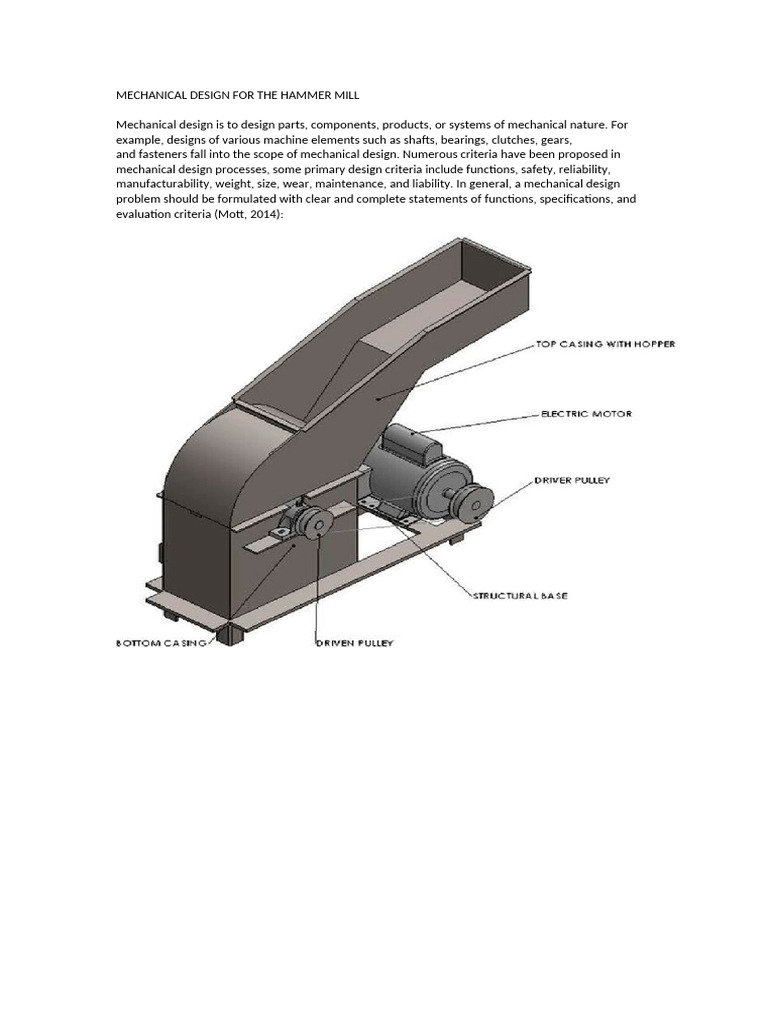 Mechanical Design For Hammer Mill | PDF | Electric Motor | Grinding ...